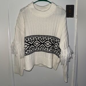 RD Style White and Black Geometric Cowl Sweater
